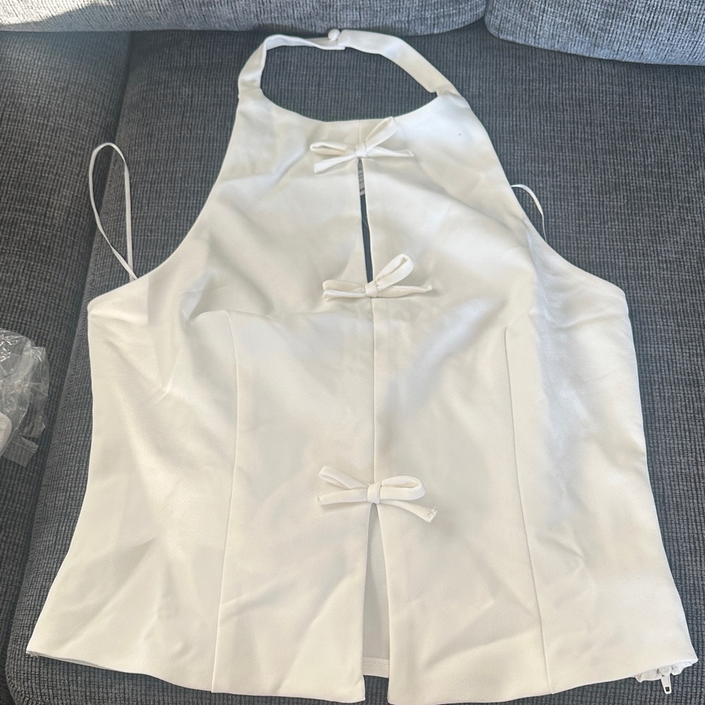Fashion Nova Off-White Bow Top